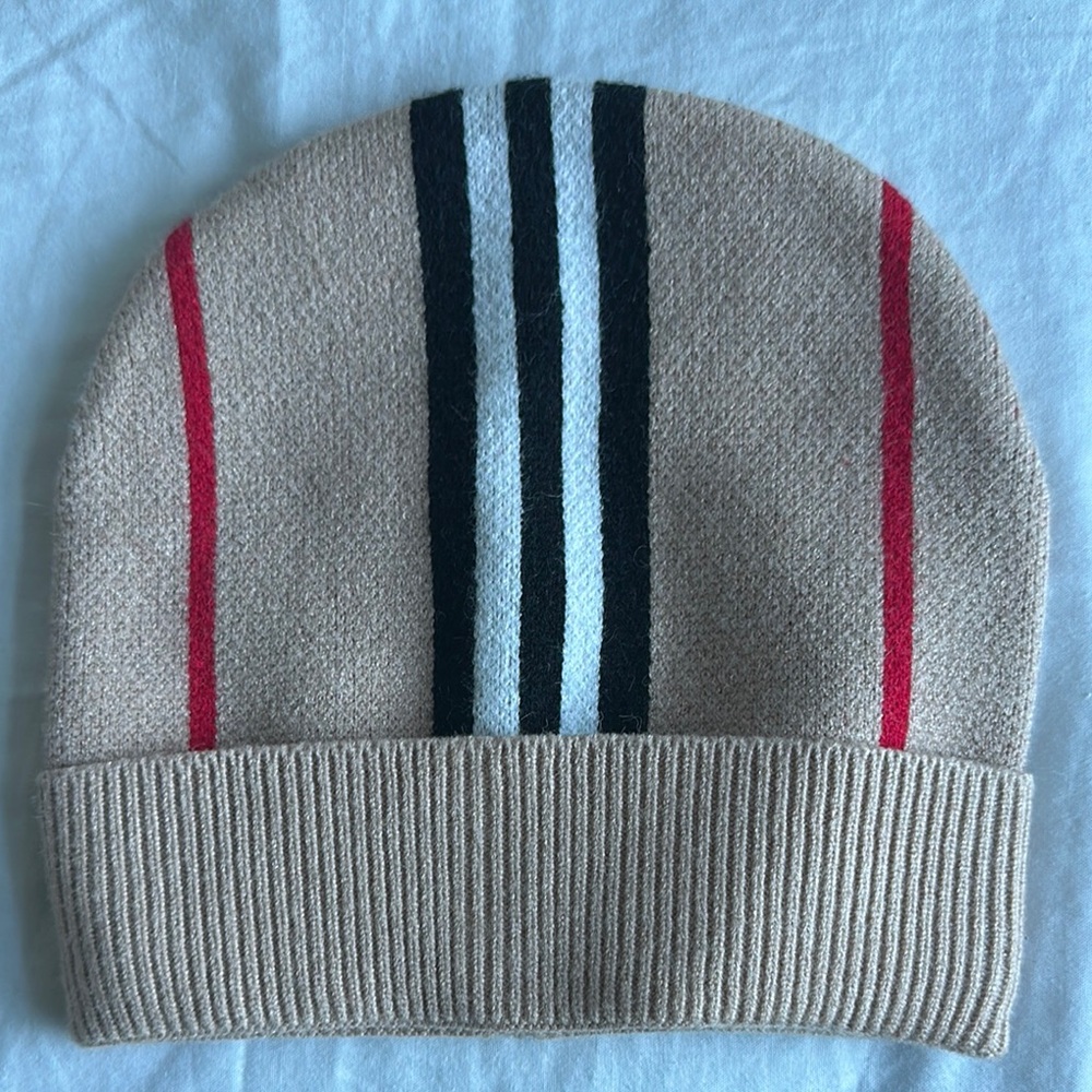 Burberry Beige and Red Striped Beanie